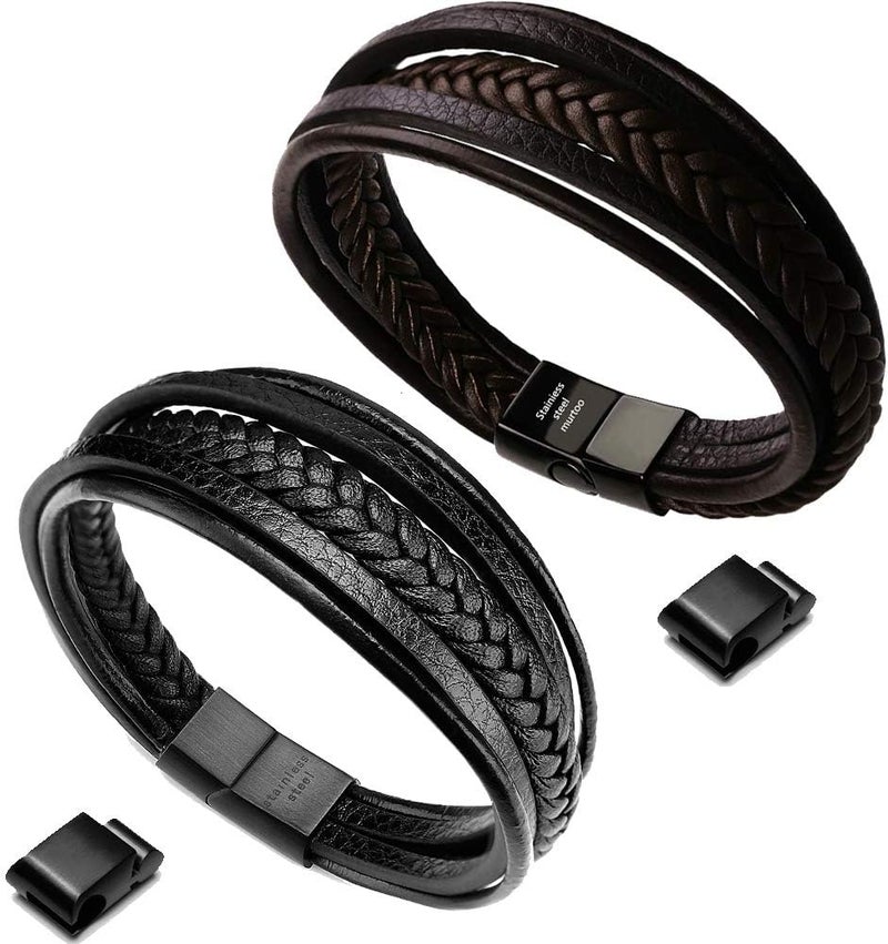 Murtoo Mens Leather Bracelet with Clasp Cowhide Multi-Layer Braided Leather Mens Bracelet - Image 1